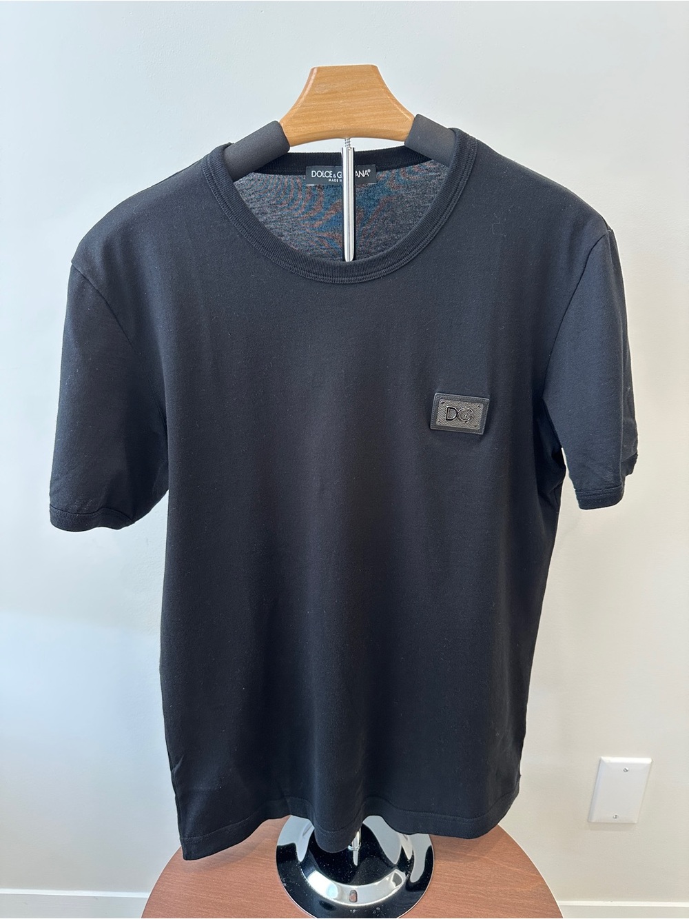 Dolce & Gabbana Men’s Black Logo Patch Crew Neck T-Shirt Size 46